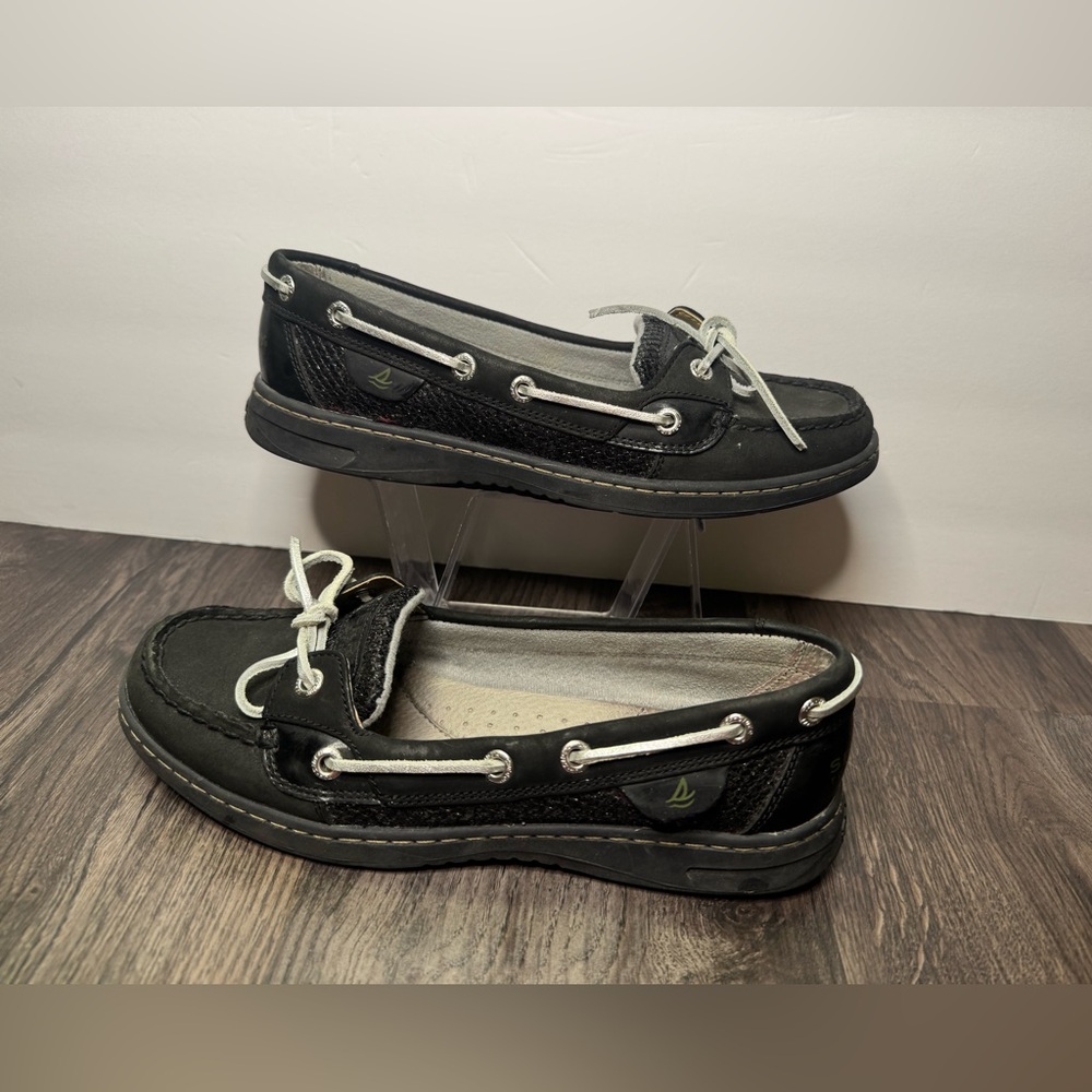 🔥Women's SPERRY 9101858 Black Slip-On Lace Boat Shoes Size 8 M